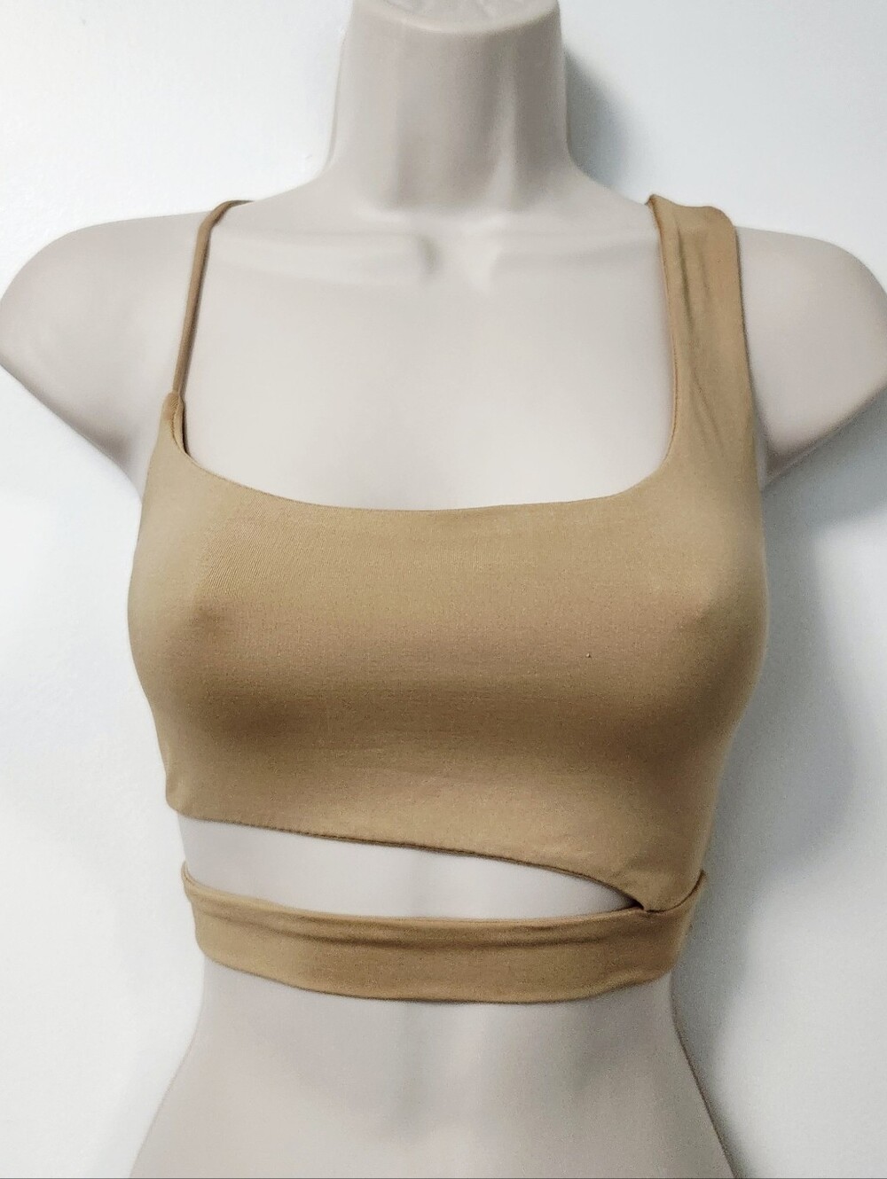 Asymmetrical Beige Crop Bralette Top size S - Picture 2 of 7